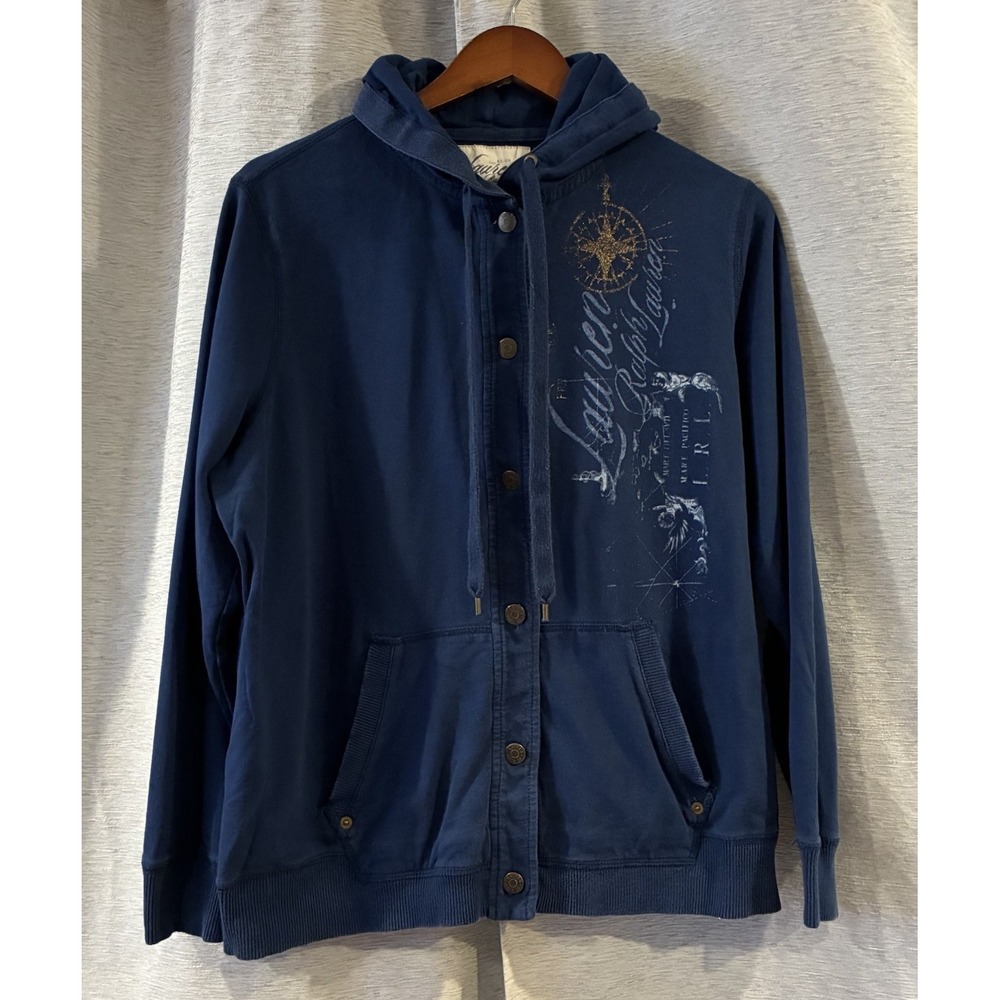 Lauren Ralph Lauren Hoodie Sweatshirt Jacket Coat Blue Button Front Size 1X